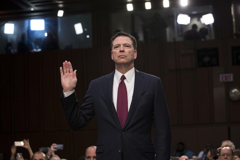 Former FBI Director James Comey is sworn in before the Senate Intelligence Committee in 2017. 