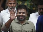 Anura Kumara Dissanayake celebrates after winning the Sri Lankan presidential election. (AP PHOTO)