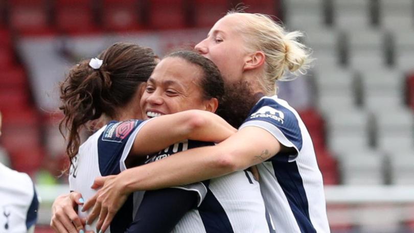 Hayley Raso celebrates scoring her first goal for the Spurs.