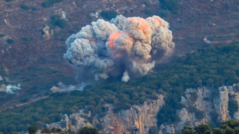 Smoke billows from the site of an Israeli airstrike in Marjayoun, near the Lebanon-Israel border, on September 23.