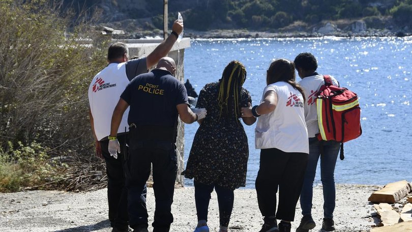 A pregnant woman is among five migrants rescued from a boat off the Greek island of Samos.