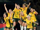 The Matildas celebrating their World Cup quarterfinal win over France at Suncorp Stadium last year.