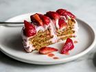 Creamy mascarpone flavored with puréed strawberries for a strawberry gingersnap icebox cake.