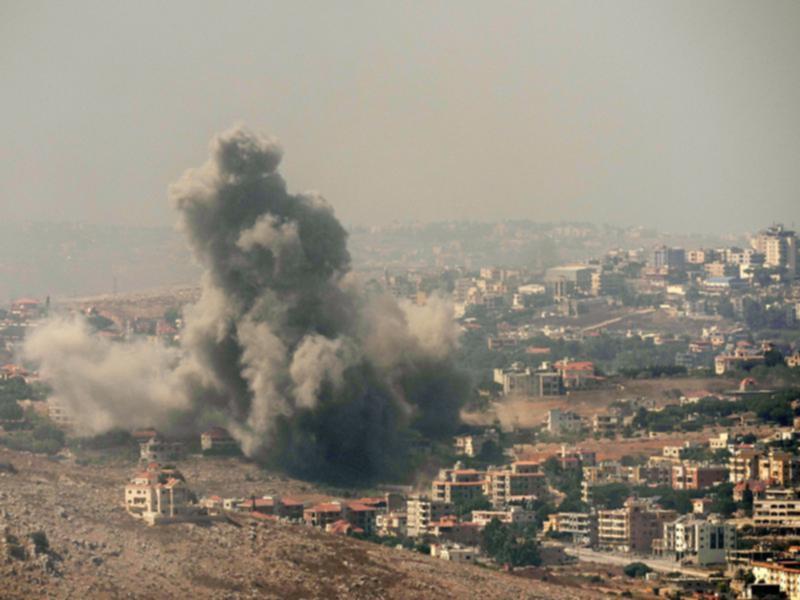 Smoke for Israeli air strikes in southern Lebanese village Kfar Rouman