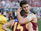 MELBOURNE, AUSTRALIA - SEPTEMBER 30: Dayne Zorko and Jarrod Berry of the Lions look dejected during the 2023 AFL Grand Final match between the Collingwood Magpies and the Brisbane Lions at the Melbourne Cricket Ground on September 30, 2023 in Melbourne, Australia. (Photo by Russell Freeman/AFL Photos)