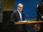 President Masoud Pezeshkian of Iran addresses the 79th session of the United Nations General Assembly at the United Nations in New York, Sept. 24, 2024. 