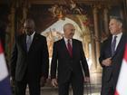 (left to right) US Secretary of Defence Lloyd Austin, Defence Secretary John Healey, and Australian Defence Minister Richard Marles during the AUKUS Defence Ministers Meeting at Old Royal Naval College, Greenwich, London. Picture date: Thursday September 26, 2024.. See PA story POLITICS Submarines. Photo credit should read: Kin Cheung/PA Wire