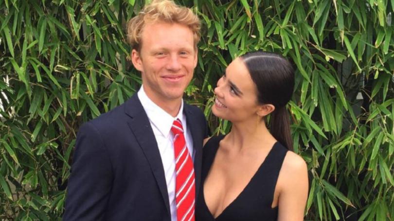 Sydney Swans Captain Callum Mills and fiancÃ© Tiffany Browne.