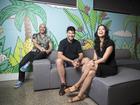 Melanie Perkins, chief executive officer of Canva, right, Cliff Obrecht, chief operating officer, centre, and Cameron Adams, chief product officer.