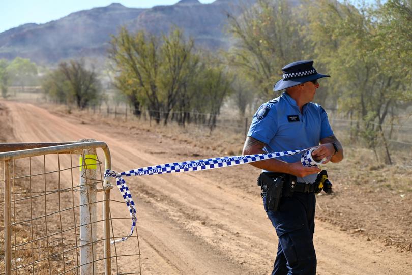 Police officer Simon Hibble responds to the fatal helicopter crash near near Mount Anderson Station in Camballin, Broome. Katya Minns