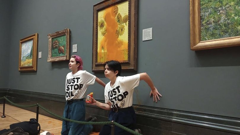 Two people have been sentenced for their October 2022 attack on a Sunflowers painting in London.