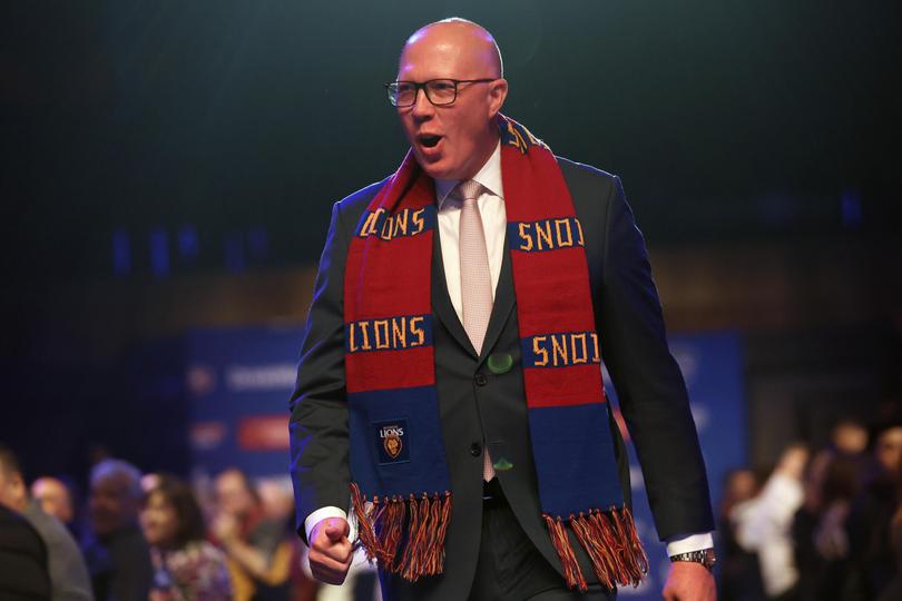 Leader of the Opposition of Australia Peter Dutton arrives during the AFL Grand Final Breakfast at the Melbourne Exhibition and Convention Centre in Melbourne.