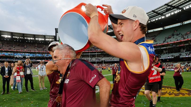 Chris Fagan gets the Gatorade shower.