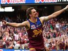 Joe Daniher celebrates his goal in the AFL grand final.