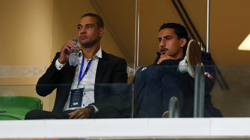 Melbourne's Daniel Arzani (R) watches on during the Australia Cup Final defeat by Macarthur FC. (Morgan Hancock/AAP PHOTOS)