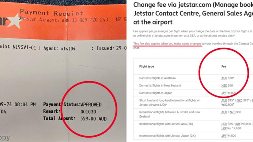 Despite name changes normally costing $70 on Jetstar flights, one passenger had to pay $559 for a new flight to get home, due to a little-known rule.