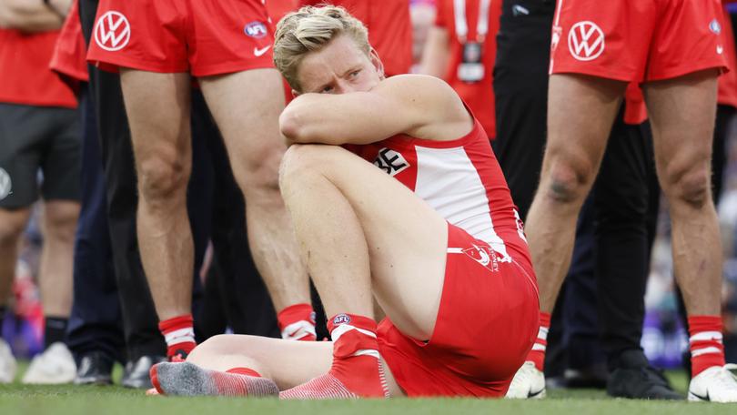 Isaac Heeney looks dejected after the AFL grand final.