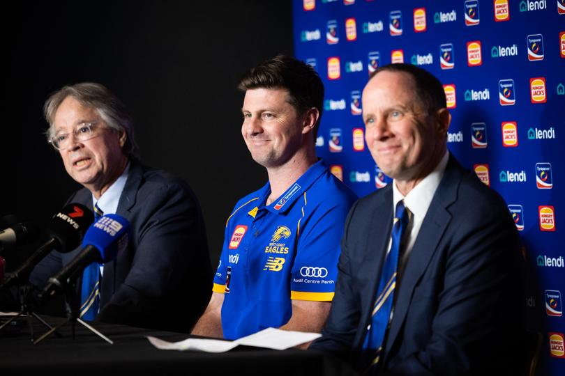 West Coast Eagles chair Paul Fitzpatrick, Andrew McQualter CEO Don Pyke.