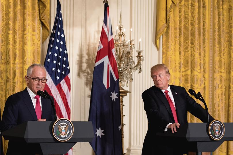 U.S. President Donald Trump (R), and Prime Minister Malcolm Turnbull of Australia (L), held a joint press conference in the East Room of the White House, on Friday, February 23, 2018. (Photo by Cheriss May/NurPhoto via Getty Images)