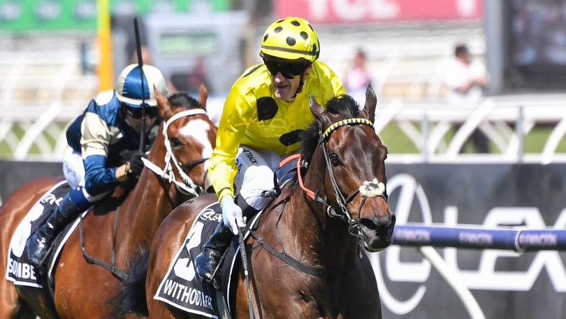 Mark Zahra celebrates back-to-back Melbourne Cups after riding Without A Fight to victory in 2023.