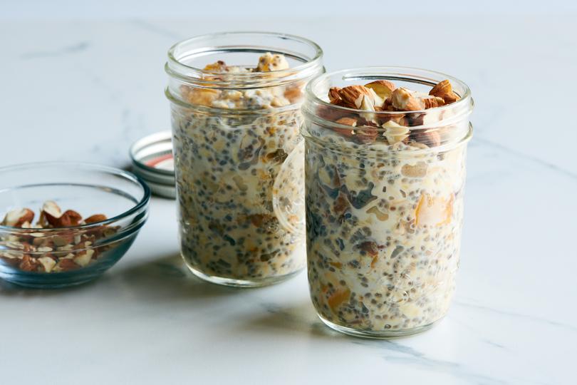 Jars of overnight oats, which check a lot of the boxes for the DASH diet.