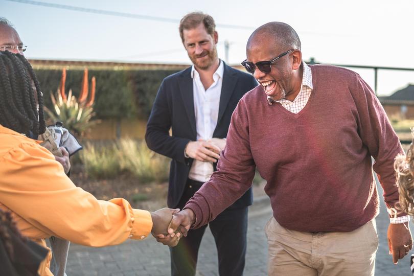 Prince Harry, Duke of Sussex and Prince Seeiso of Lesotho arrive at a welcome event at Sentebales Mamohato Childrens Centre in Maseru, Lesotho. 