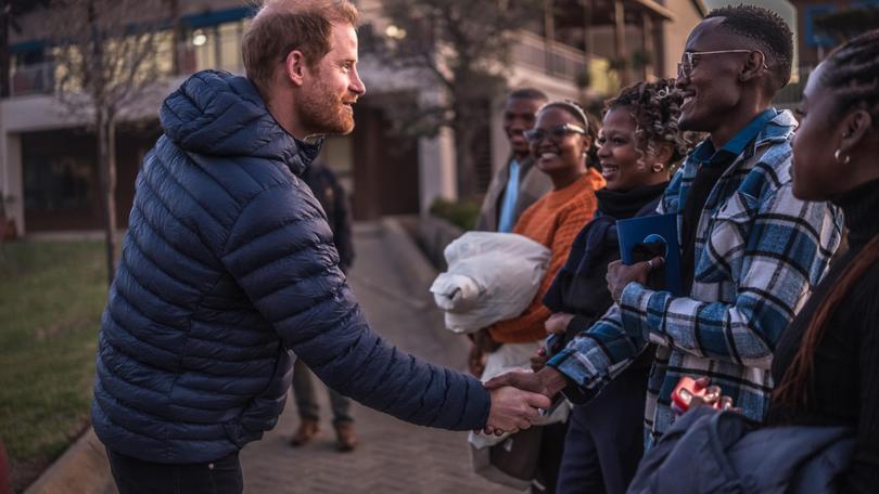 Prince Harry, Duke of Sussex arrives at a welcome event at Sentebales Mamohato Childrens Centre in Lesotho.