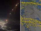 Flight tracking radar shows mass diversions over the Middle East as missiles rain down.