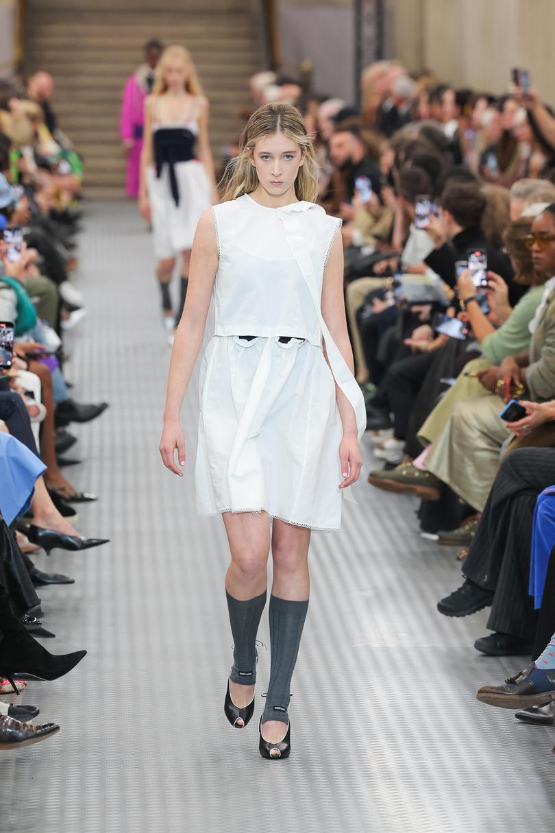 Sunday Rose walks the runway during the Miu Miu Paris Womenswear Spring-Summer 2025 show.