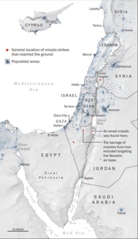 The general location of missile strikes in April.