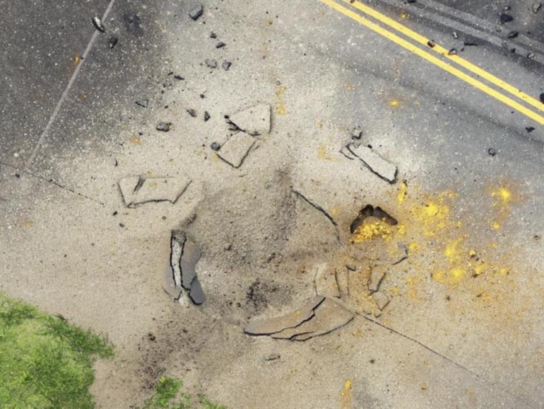 A blast caused by a World War II bomb has damaged a taxiway at Miyazaki Airport.