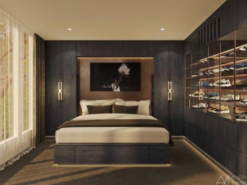 A visualisation of the renovated master bedroom at Cleary's home by Alicia Xiberras Interiors.