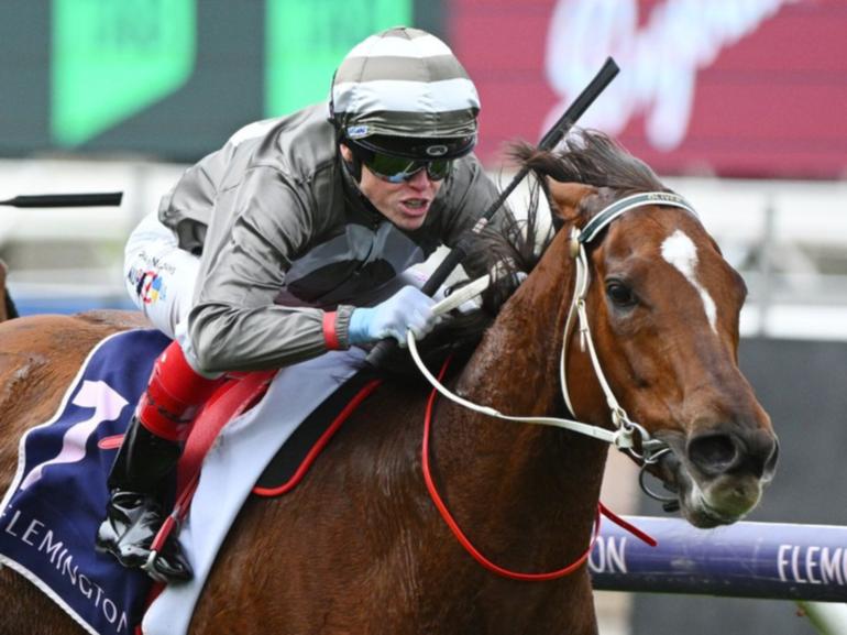 Star jockey Craig Williams on Justdoit during the Donate To RDA Australia race at Flemington on August 3.