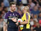 Cameron Munster speaks to referee Ashley Klein at full time.