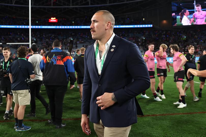 SYDNEY, AUSTRALIA - OCTOBER 06:  Nelson Asofa-Solomona of the Storm is seen after the 2024 NRL Grand Final match between the Melbourne Storm and the Penrith Panthers at Accor Stadium on October 06, 2024, in Sydney, Australia. (Photo by Cameron Spencer/Getty Images)