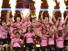 Isaah Yeo and Nathan Cleary hold aloft the Provan-Summons Trophy. Yeo has been chosen to captain Australia.