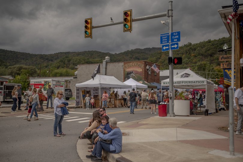 Clouds hang over downtown Marlinton. MUST CREDIT: Emily Kask for The Washington Post