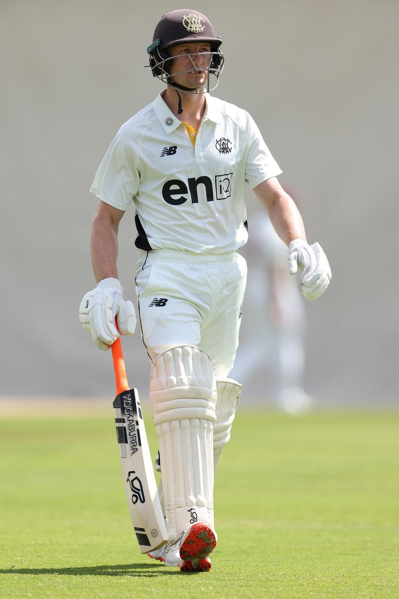 PERTH, AUSTRALIA - OCTOBER 08: Cameron Bancroft of Western Australia walks from the field after being dismissed by Mark Steketee of Queensland during day one of the Sheffield Shield match between Western Australia and Queensland at the WACA Ground, on October 08, 2024, in Perth, Australia. (Photo by Paul Kane/Getty Images)