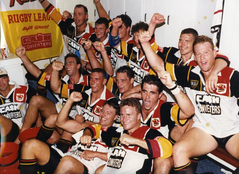 Perth Rugby League team The Western Reds - Triumphant Western Reds after their first win in the Winnfield Cup - March 12, 1995 at the WACA ground, Round 1