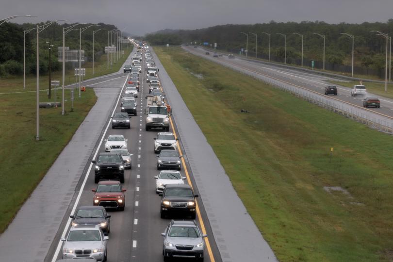 BIG CYPRESS, FLORIDA - OCTOBER 08: Vehicles fill the road as they drive to the East on I-75 from the West coast of Florida before the arrival of Hurricane Milton on October 08, 2024 in Big Cypress, Florida. Thousands of people are on the move as they try to find safety before the storm's arrival, which could be a Cat 3 when it makes landfall on Wednesday evening. (Photo by Joe Raedle/Getty Images)