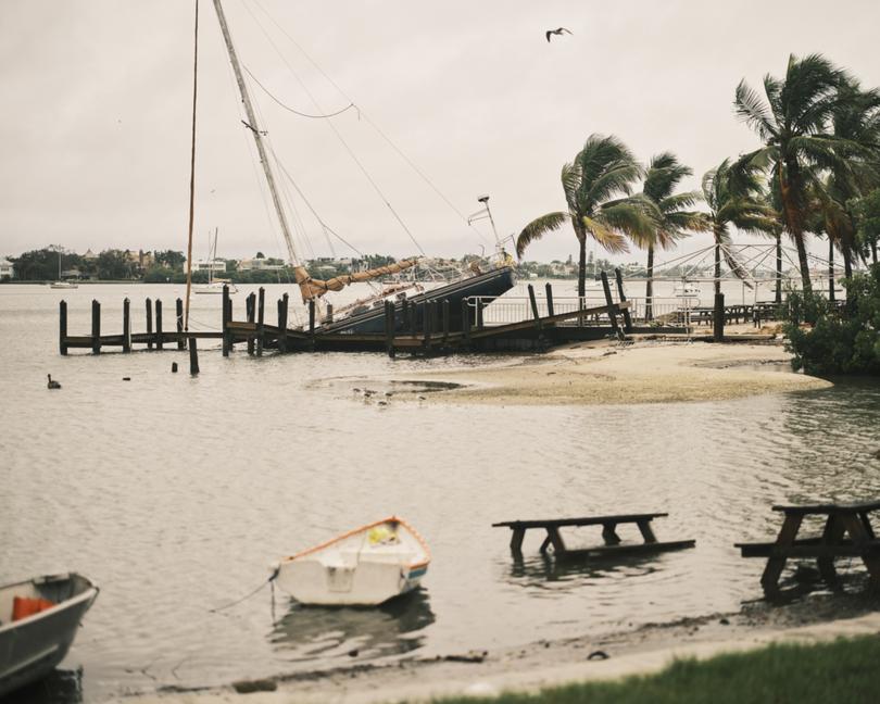 Damage from Hurricane Helene in Sarasota Bay, in Sarasota, Fla., on Wednesday, Oct. 9, 2024.