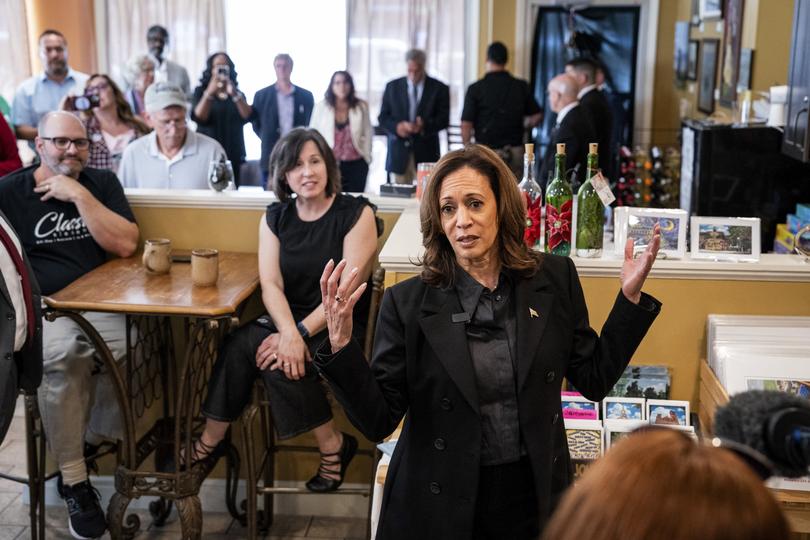 FILE — Vice President Kamala Harris, the Democratic presidential nominee, speaks at Classic Elements, a cafe and bookstore in Johnstown, Pa., Sept. 13, 2024. 