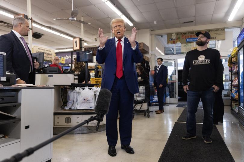 Former President Donald Trump, the Republican presidential nominee, visits Sprankle's Neighborhood Market in Kittanning, Pa., Sept. 23, 2024.