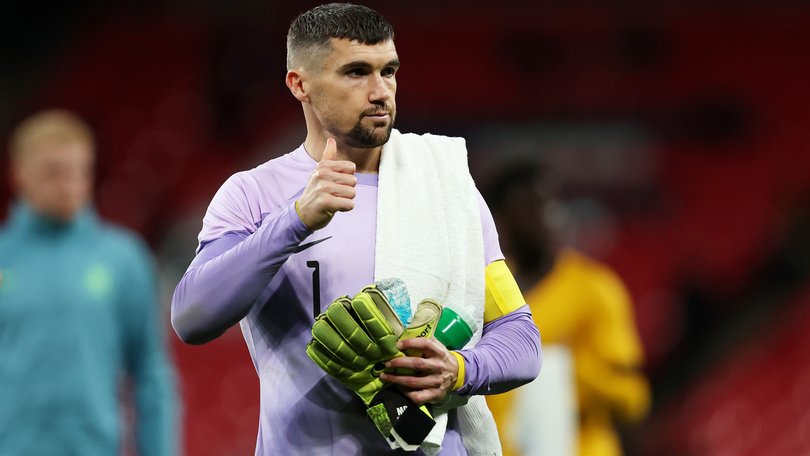 LONDON, ENGLAND - OCTOBER 13: Maty Ryan of Australia acknowledges the fans after the team's defeat during the international friendly match between England and Australia at Wembley Stadium on October 13, 2023 in London, England. (Photo by Tom Dulat/Getty Images)