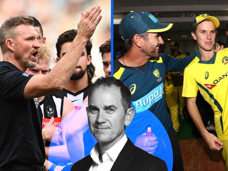 Nathan Buckley and Justin Langer with Adam Zampa