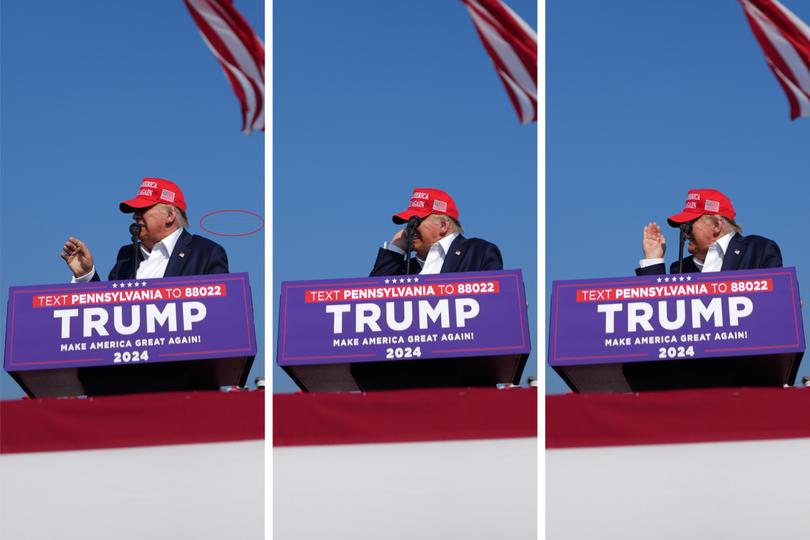 A series of three images shows the moment when President Donald Trump realised he had been injured in the first assassination attempt.