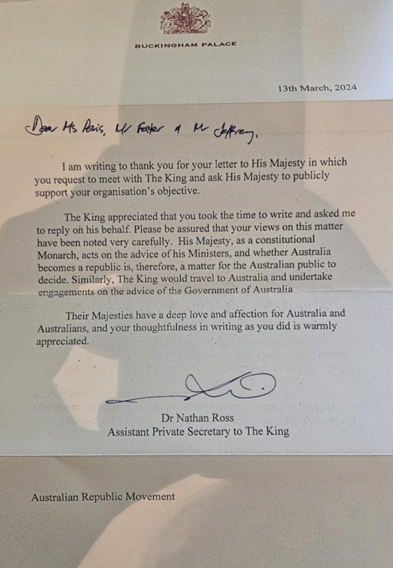 Buckingham Palace letter to the Australian Republican Movement