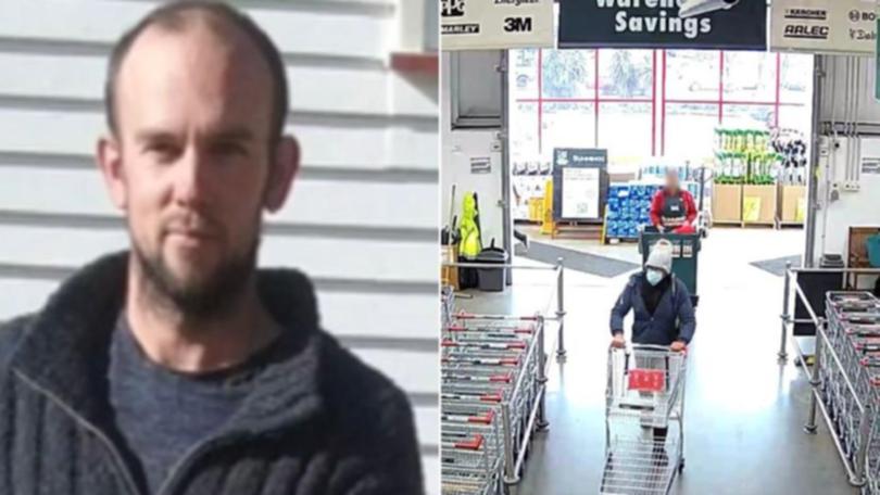 Police released video purportedly of Thomas Phillips (left) shopping at a hardware store in August, 2023.