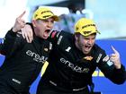 Todd Hazelwood (left) and Brodie Kostecki (right) celebrate their win at Bathurst.