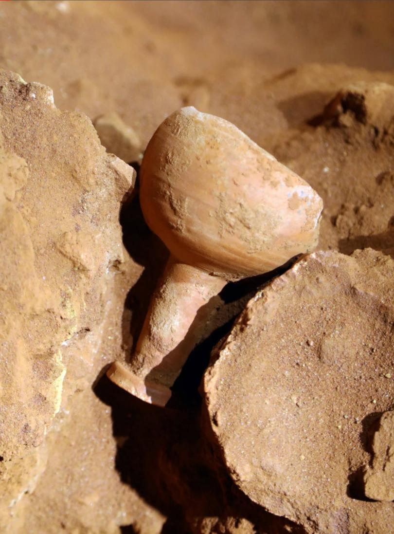 Within the tomb beneath the Treasury, archaeologists found a ceramic vessel resembling the Holy Grail. 